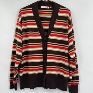 Marni Uniqlo Multicolor Merino Blend Striped Oversized Cardigan Sweater Small